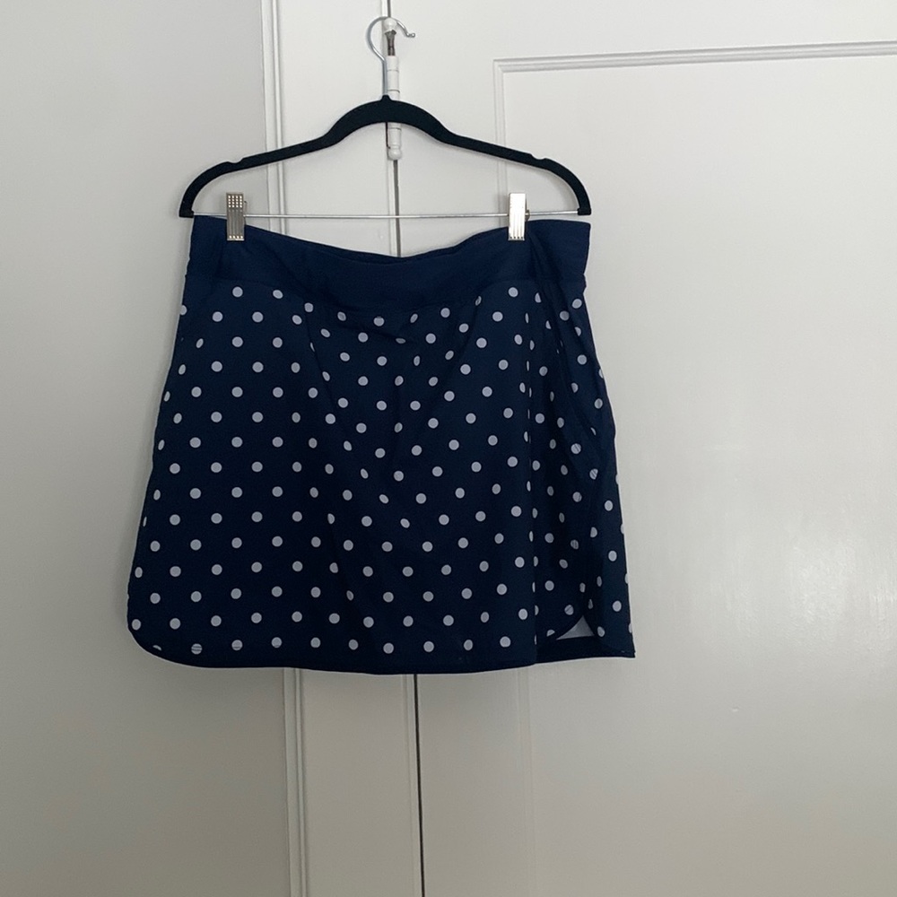 LAND'S End Quick Dry Elastic Waist Swim Skort, Navy & White Polka Dots, Size 14